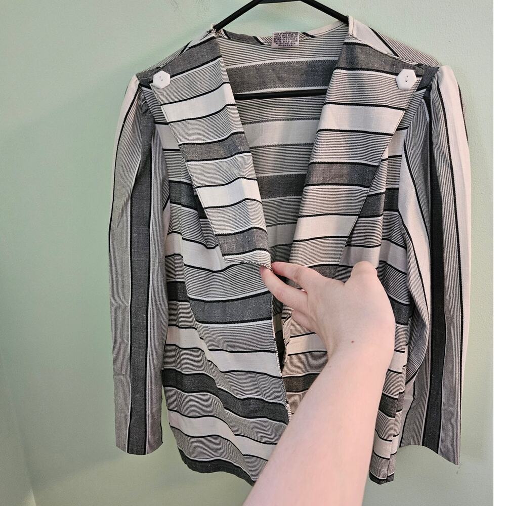 Vintage Manhattan Plaza 80s Grey Striped Open Jac… - image 3